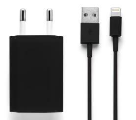 iProtect Ladekabel + Netzteil Set für Apple iPhone, schwarz 