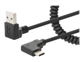 Spiralkabel USB-A auf USB-C Ladekabel, 1 m, schwarz 