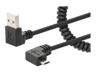 Spiralkabel USB-A auf micro-USB Ladekabel, 1 m, schwarz 
