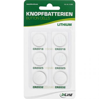 InLine® Knopfbatterien-Set, 3V Lithium, 2x CR2016, 