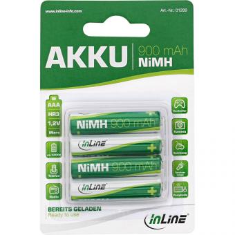 InLine® NiMH-Akku, Micro (AAA), 900mAh, vorgeladen, 