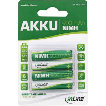 InLine® NiMH-Akku, Micro (AAA), 900mAh, vorgeladen, 