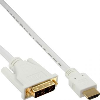 InLine® HDMI-DVI Kabel, weiß / gold, HDMI Stecker 