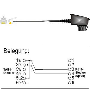 Anschlußschnur 15m, anthrazit 1 Seite: TAE 6 (N) 4-adrig 