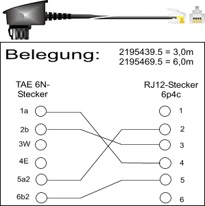 Anschlußschnur 6m, anthrazit 1 Seite: TAE 6 (N) 4-adrig 