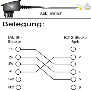 Anschlußschnur 6m, schwarz 1 Seite: TAE 6 (F) 4-adrig 