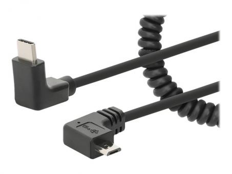 Spiralkabel USB-C auf micro-USB Ladekabel, 1 m, schwarz 